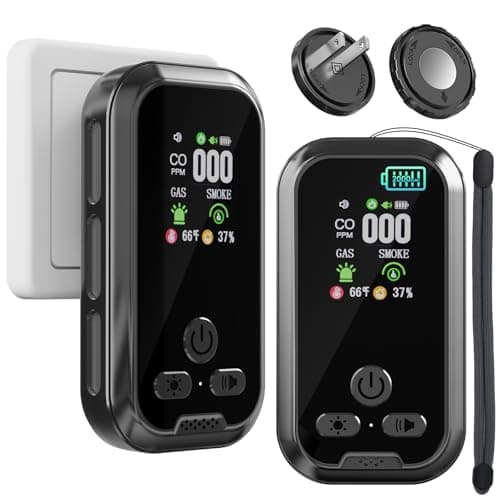2 Packs, Plug-in Carbon Monoxide Detector, 5-in-1, with HD Display, 3Icons, for Gas, CO, Smoke, Display Temperature, Humidity, 100dB Alarm,Built-in Battery for Portable Use, Display Power Level,Black - Image 1