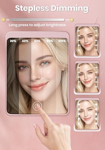 Compact Mirror, Rechargeable 30X Magnifying Mirror with 3 Lighting Modes & Dimmable Brightness, Portable Travel Makeup Mirror with Light, Essentials for Travel, Pocket, Purse, Gifts for Girls Pink - Thumbnail 3