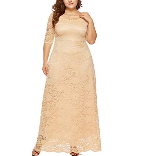 Eternatastic Womens Floral Lace 2/3 Sleeves Maxi Dress Evening Party Long Dress 4XL Beige - Image 1