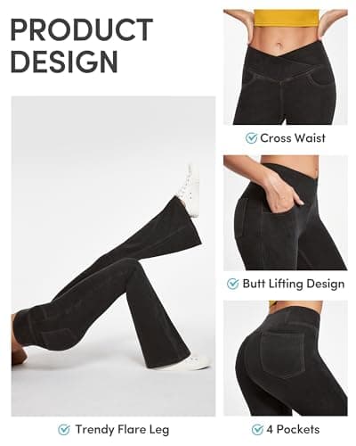 IUGA Black Jeans for Women High Waist Stretchy Flare Pants Bell Bottom Jeans Pull On Wide Leg Sweatpant Jean Flare Leggings(Denim Black, Large) - Thumbnail 4