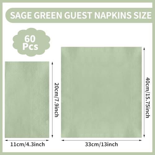 NatNarr 60 Pcs Sage Green Napkins Disposable Easter Sage Green Dinner Napkin Decorative Guest Bathroom Napkins Green Napkin for Wedding, Baby Shower, Bathroom, Kithchen - Thumbnail 2