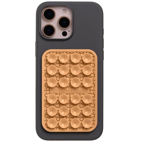 OCTOBUDDY Textures Slam Dunk - Silicone Suction Phone Case Adhesive Mount - Hands-Free Grip with 24 Suction Cups for Videos & Selfies - 2.6" x 3.9", Caramel Cream - Image 1