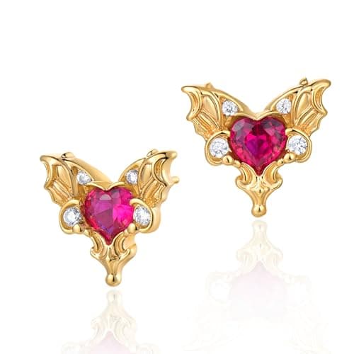 FETTERO Heart Earrings 14K Gold Plated Stud Earrings for Women CZ Dainty Earrings 925 Sterling Silver Posts Pair of Hypoallergenic Heart Shaped Earrings for Women Jewelry Gift - Eart Wing - Image 1