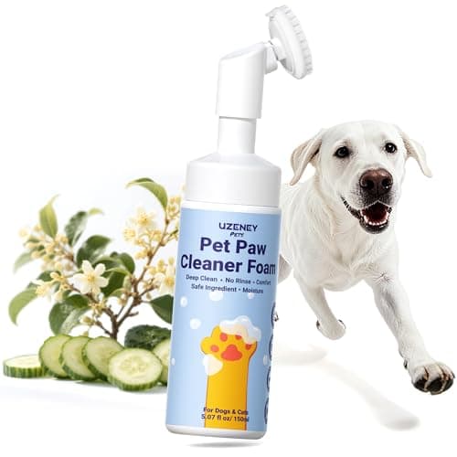 UZENEY Pet Paw Cleaner, No-rinse Dog Paw Washer, Waterless Foam Foot Cleanser for Larger Dogs&Small Dogs&Cats, Built-in Scrubber Brush for Dirty and Muddy Paw, Safe Ingredient, pH-balanced, 5.07 fl.oz - Image 1
