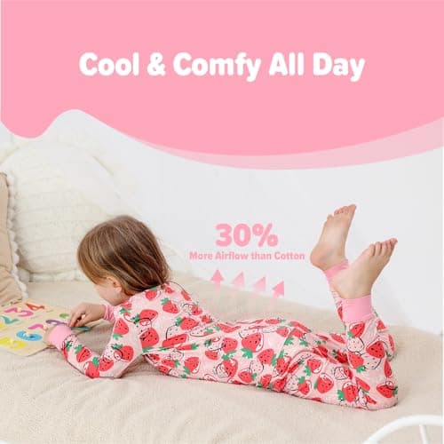 NewSeed So Soft Kids 2-Piece Viscose from Bamboo Outfit Set, Long Sleeve Top & Leggings, Cozy Base Layer for Boys & Girls (Strawberry, 7-8Y) - Thumbnail 4
