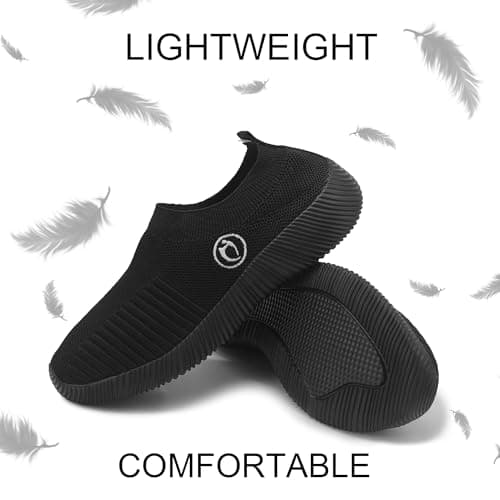 HAJINK Black Sneakers for Women Walking Slip On Shoes Women Light Comfortable Tennis Workout Sneakers Casual Mesh Womens Tennis Shoes（Black,10） - Thumbnail 4