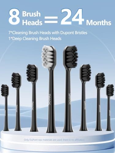 7MAGIC Sonic Electric Toothbrush for Adults and Kids - Up to 180 Days Runtime, 42000 VPM Powered Toothbrush, 5 Modes & 3 Intensities for Sensitive Teeth & Braces, Includes 8 Brush Heads, Black - Thumbnail 4