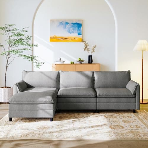 FLEXISPOT SF6 Cloud Sectional Couch for Living Room with Reversible Ottoman, 100.4" L-Shaped Modular Sectional Sofa with Storage, 3-Seater Comfy Sofa Couch for Apartment, Chenille Gray - Image 1