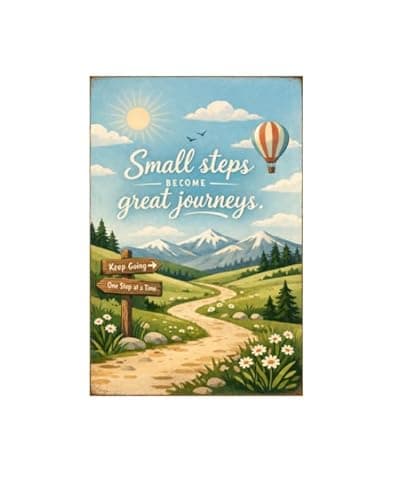 Small Steps Become Great Journeys Tin Sign Inspirational Mountain Path Landscape Vintage Metal Wall Decor Motivation Quote Rustic Plaque Travel Hiking Cabin Farmhouse Home Office Gift 8x12 Inch - Image 1