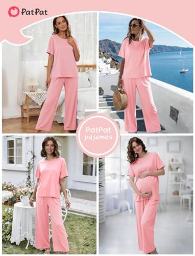 PATPAT Lounge Sets for Women Short Sleeve Pajama Set Soft Comfy Elastic Pjs 2 Piece Loungewear Outfits with Pockets Coral, XXL - Thumbnail 5