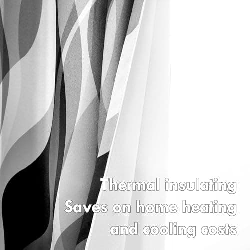 weesire Black and Grey Curtains Modern Striped Decorative 50% Light Blocking Darkening Grommet Grey Curtain for Living Room Villa, Bedroom Gray and White 2 Panels Set, 52x84 Inches - Thumbnail 4