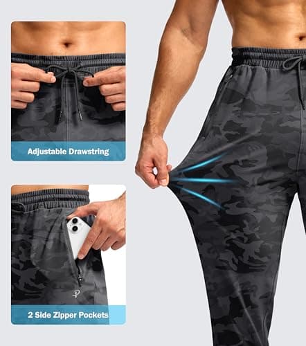 Pudolla Men's Fleece Lined Joggers Sweatpants with Zipper Pockets Winter Warm Pants for Men Running Workout Gym Athletic(Black Camo Small) - Thumbnail 5