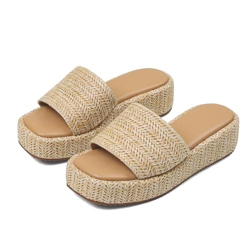 EQAUDES Summer Sandals for Women 2026 Platform Wedges Espadrilles - Raffia, Cute, Outdoor, Beach Slides, Comfortable, Vacation - Image 1