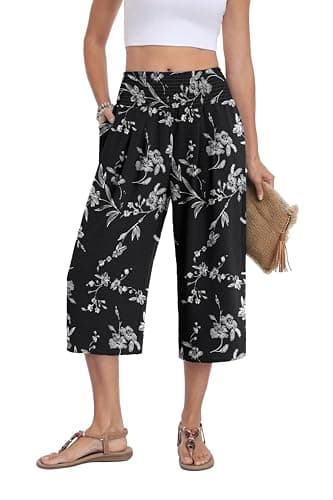 Lepunuo Women's Baggy Pants High Waist Pants Spring Summer Traval Casual Knee-Length Pants with Pockets - Image 1