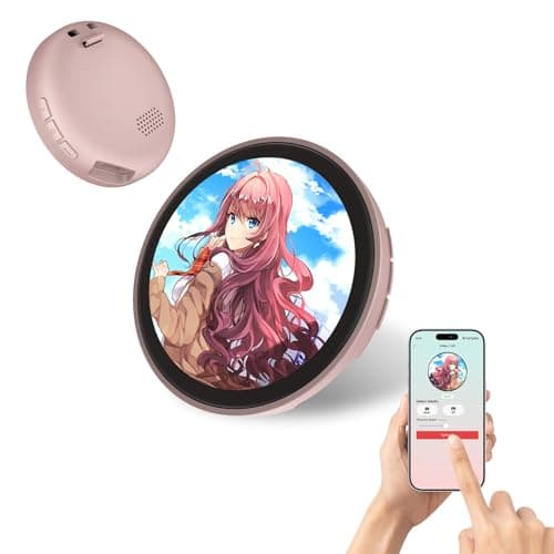 Electronic Anime Display Pin | 1.85” Touchscreen Digital Badge with App & Bluetooth Image Upload, Wearable Electronic Pin for Daily Outfits, Concert Support & Anime Conventions (rose gold)