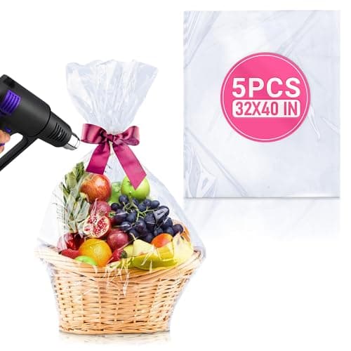 PalaYou 5 Pcs Shrink Wrap Bags for Gift Baskets – 32x40 Large Shrink Wrap, Wide Application for Gifts & Hampers, Durable & Easy to Use – Clear Cellophane Bags for Presents and Easter Basket Packaging - Image 1