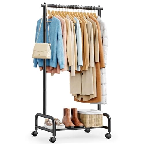 SLEEPING LAMB Heavy Duty Clothing Racks for Hanging Clothes, Small Rolling Clothes Rack with Wheels, Sturdy Garment Wardrobe Rack for Bedroom, Laundry Room, Black - Image 1
