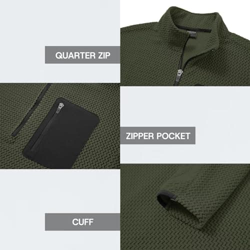 M MAELREG Mens 1/4 Zip Pullover Winter Performance Wicking Fleece Comfort Long Sleeve Men's Pullover Sweaters Forest Green - Thumbnail 5