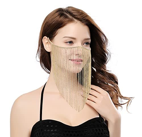 Bellady Masquerade Mask for Women Rhinestone Fringe Mardi Gras Mask Party Prom Ball Mask Bar Costumes Accessory Face Mask Gold - Image 1