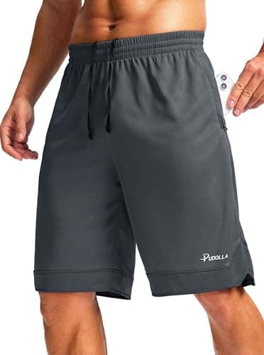 Pudolla Men's Basketball Shorts with Zipper Pockets 11" Long Gym Athletic Shorts for Men Lightweight Quick Dry(Dark Grey xx-Large) - Image 1