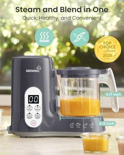 Grownsy Baby Food Maker with Steam Basket, One Step Baby Food Processor Steamer Puree Blender Grinder Mills Machine, Auto Cooking Grinding and Sterili-zing for Healthy Homemade Baby Food, Dark Grey - Thumbnail 2
