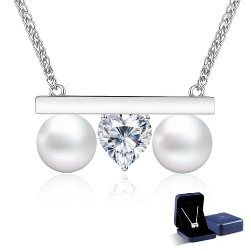 N9NEMUSES Valentines Day Gifts for Her, 8mm AAAA+ Real Edison Pearl Necklace for Women, 925 Sterling Silver Necklace with Moissanite, Anniversary Birthday Jewelry Gift for Mom Wife Her Girlfriend - Image 1