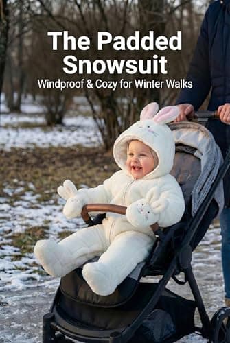 JiAmy Baby Fleece Snowsuit Animal Hooded Winter Romper Warm Footed Onesie Padded Infant Stroller JumpsuitBunny 6-9 Months - Thumbnail 6