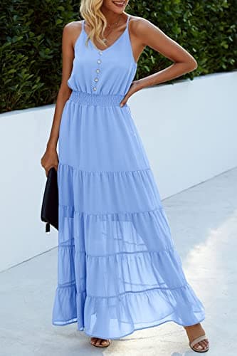 PRETTYGARDEN Women's Casual Summer Dress Spaghetti Strap Sleeveless High Waist Beach Long Maxi Sun Dresses (Light Blue,Medium) - Thumbnail 2