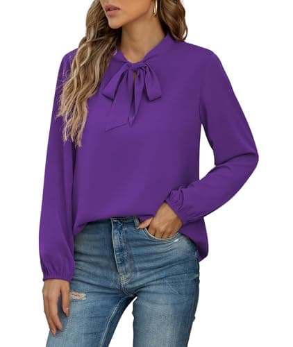 CZYINXIAN Fall Blouses for Women 2022 Loose Fit Business Casual Floral Print Light Tops Blouse(Purple,Large) - Image 1