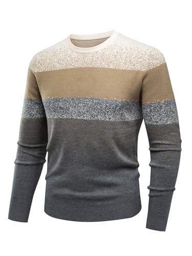 ALLOVIN Men’s Gradient Stripe Knit Sweater – Slim Fit, Soft Wool Blend, Warm & Stylish for Fall Winter | Gray Green | X-Large - Thumbnail 3