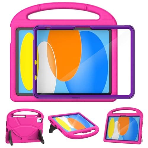 YIHE Kids Case for iPad A16 11th Generation (11" 2025) & 10th Gen (10.9" 2022) | Shockproof Tablet Cover with Built-in Screen Protector & Pencil Holder for iPad 10.9/11 Inch, Pink Purple - Image 1