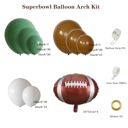 Football Party Decorations Balloon Garland Arch Kit 136Pcs Sage Green White and Coffee Brown Balloons with Football Foil Balloon for Touch Down Football Sport Themed Birthday Party Decorations - Thumbnail 2