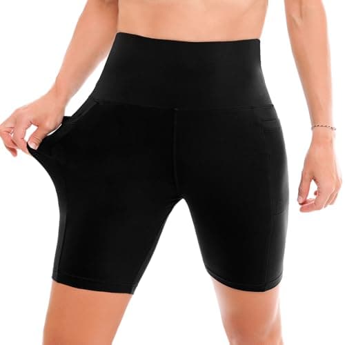 Ipletix Biker Shorts with Pockets for Women - 6'' High Waisted Womens Yoga Gym Athletic Running Workout Shorts Pink LXL - Thumbnail 5
