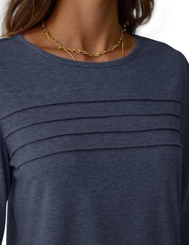 NORACORA Women's Long Sleeve Tops Crew Neck Casual Tunics Dressy Pleated Front T Shirts Business Blouses 2025 Spring Fall Outfits Pullover Tshirts Navyblue XXL - Thumbnail 6
