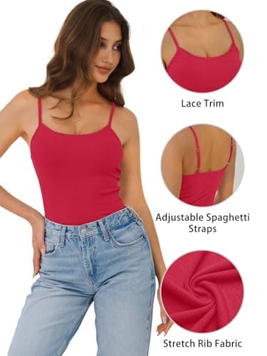 GKBK Sleeveless Camisole Tank Tops for Women Y2K Spaghetti Strap Lace Scoop Neck Slim Fit Basic Cami Shirts Going Out Beach Vacation Summer Top Red XS - Thumbnail 6
