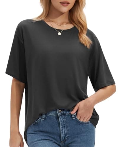 Stelle Women Crew Neck Short Sleeve T Shirts Loose Fit Soft Basic Tee Shirt Charcoal X-Small - Image 1