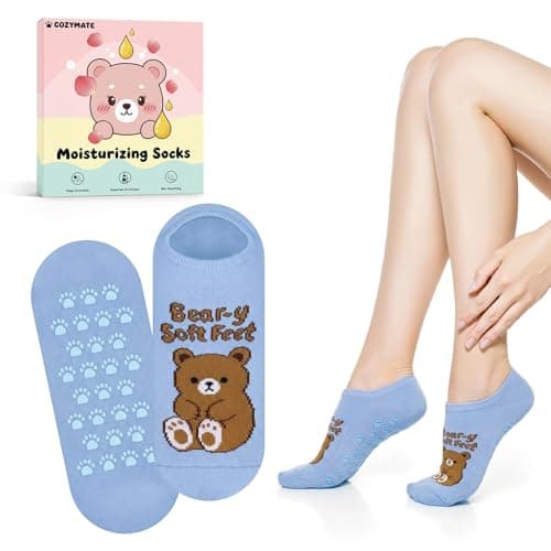COZYMATE Moisturizing Socks for Women Funny Bear Gel Socks Infused with Vitamin E & JoJoba Oil for Dry Cracked Feet Overnight Spa Self Care Gifts (Blue, One Size) - Image 1