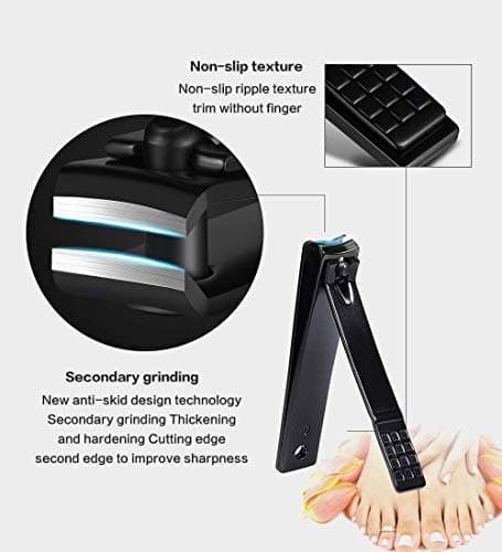 Nail Clippers Sets High Precisio Stainless Steel Nail Cutter Pedicure Kit Nail File Sharp Nail Scissors and Clipper Manicure Pedicure Kit Fingernails & Toenails with Portable Stylish case (Black) - Thumbnail 3