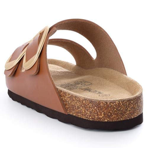 KIDMI Women's Cork Footbed Slide Sandals Comfortable Arch Support Outdoor Sandal with Big Adjustable Buckle for Summer Brown Size 6.5-7 (37) - Thumbnail 6