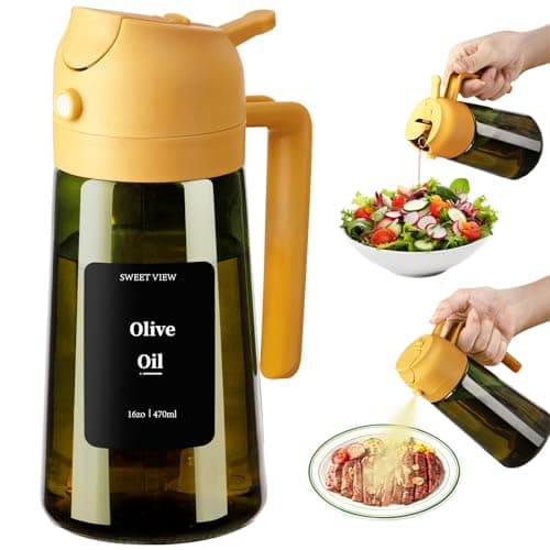 SWEET VIEW Olive Oil Dispenser and Oil Sprayer – 16oz/470ml Glass Light-Proof Oil Pourer for Kitchen, Air Fryer, Cooking, Salad, and BBQ - Image 1