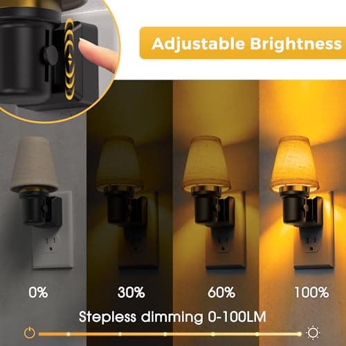 L LOHAS LED Night Lights Plug into Wall, 2 Pack Linen Fabric Round Platform Decor Night Light, Dusk to Dawn Sensor Vintage Nightlight, Amber Warm 0-100LM Dimmable, for Bedroom Living Room Hallway - Thumbnail 2
