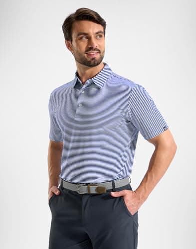 G Gradual Mens Golf Shirt Dry Fit Moisture Wicking Performance Short Sleeve Striped Polo Shirts for Men Dressy Casual (Navy Blue Stripe, 3XL) - Thumbnail 2