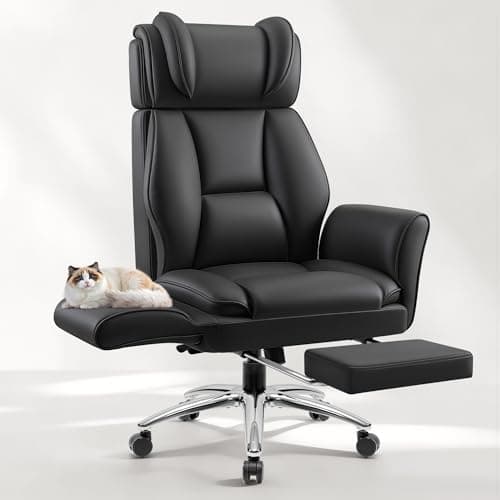 FIDOM Big and Tall Office Chair, Flip Armrests for Pets & Cross Legged Sitting, Ergonomic Leather Executive Desk Chair with Foot Rest, High-Back Reclining Computer Chairs for Office Home Game