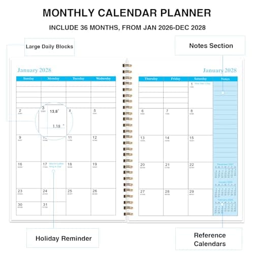 2026-2028 Monthly Planner - 3 Year Monthly Calendar/Planner 2026-2028, 5.9" x 8.5", 36 Month Calendar Planner, Planners with Twin-Wire Binding, Lined Notes Pages - Thumbnail 4