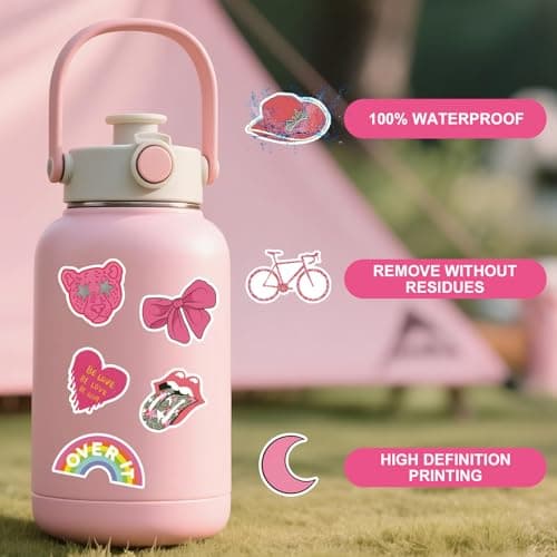 100 Pcs Preppy Stickers Vinyl Pink Aesthetic Waterproof Sticker Decor Party Supplies Suitable for Laptop Mobile Phone Computer Skateboard Water Bottle Suitcase Car - Thumbnail 3