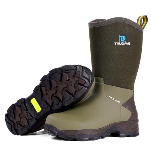 Trudave Rubber Boots for Men with Steel Shank, Waterproof Mid Calf Mens Rain Boots, 5.5mm Neoprene Insulated Mud Work Boots for Garde - Image 1