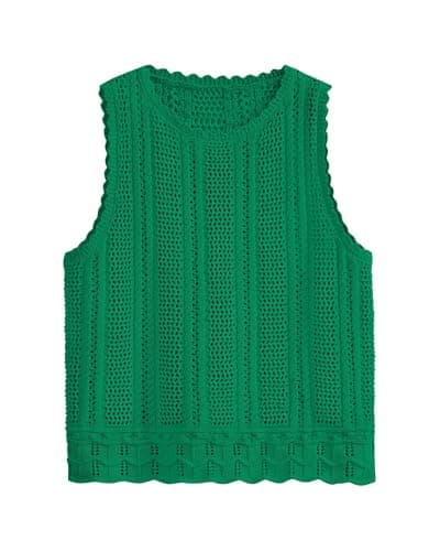 KIRUNDO Beach Vacation Clothes for Women Spring Summer Crochet Sweater Vest Tank Tops Cover Ups Resort Cruise Outfits 2026(Green, X-Small) - Image 1