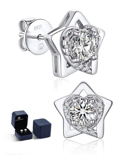 MomentWish Moissanite Earrings, 1.2 Carat Lab Created Moissanite 925 Sterling Silver Star and Heart Earrings Anniversary Mother's Day Gift for Mom Wife Girlfriend-5mm - Image 1