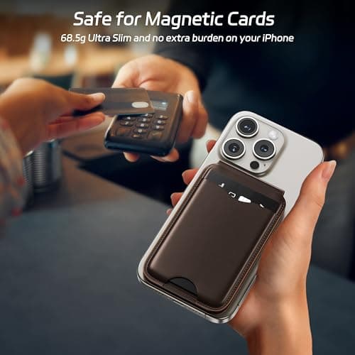 LULULOOK Magnetic Wallet Stand for iPhone, 2-in-1 Full Grain Leather Phone Wallet 3 Cards Holder w/Adjustable Stand, Fits iPhone 16/15/14/13/12 and Mag-Safe Cases, Not for Mini Models, Brown - Thumbnail 5