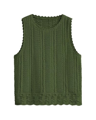 KIRUNDO Beach Vacation Clothes for Women Spring Summer Crochet Sweater Vest Tank Tops Cover Ups Resort Cruise Outfits 2026(Army Green, X-Large) - Image 1